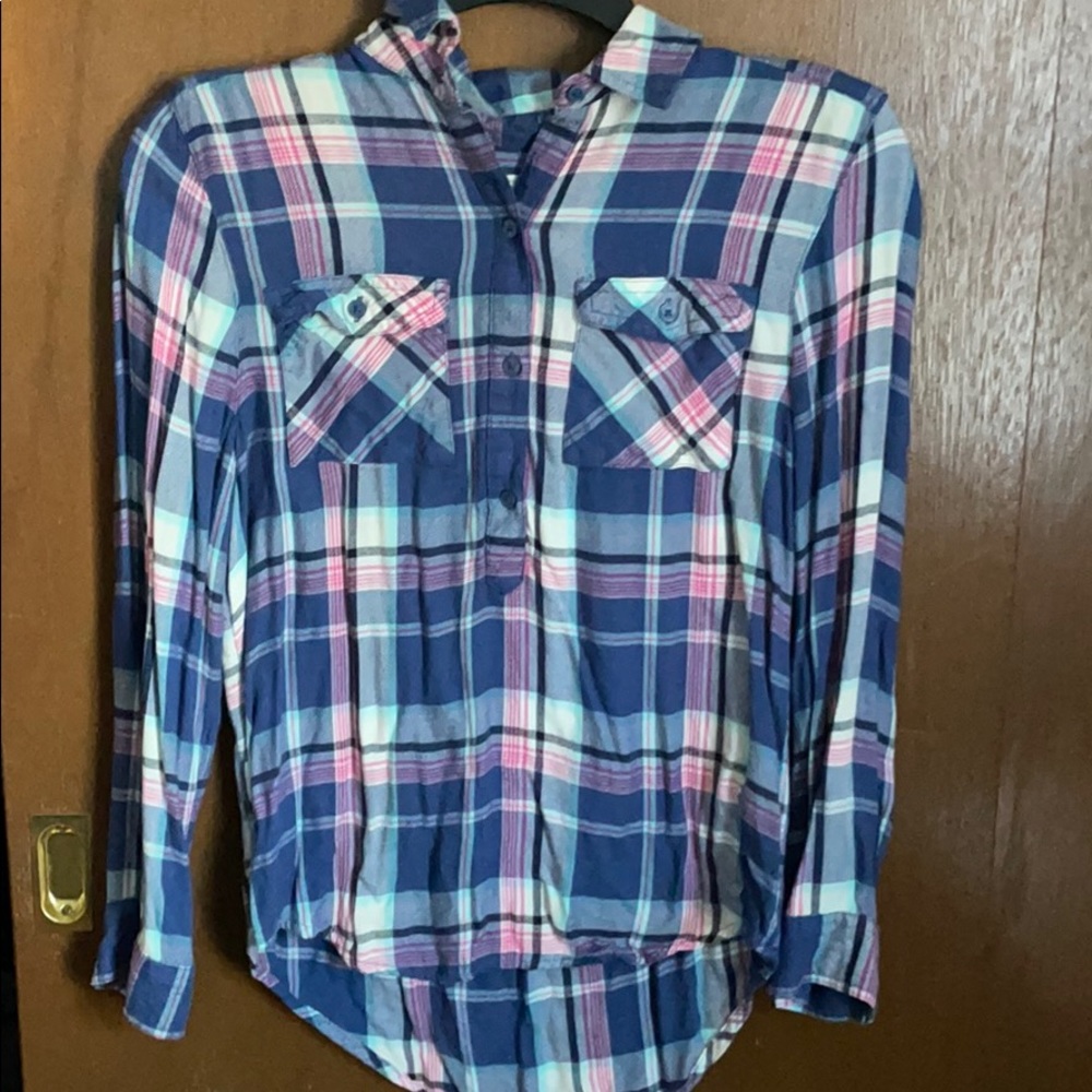 blue and pink Mudd plaid flannel shirt
